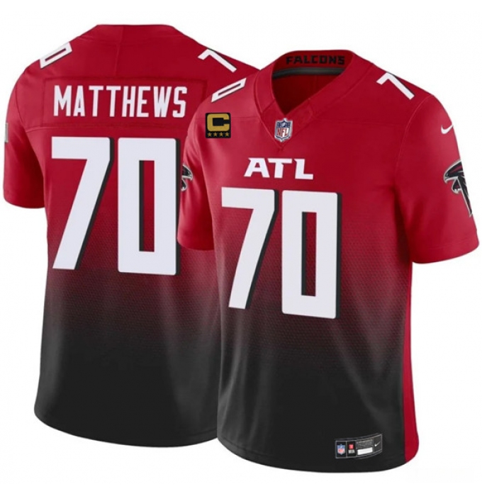 Men's Atlanta Falcons #70 Jake Matthews Red Black 2025 F.U.S.E With 4-Star C Vapor Untouchable Limited Football Stitched Jersey