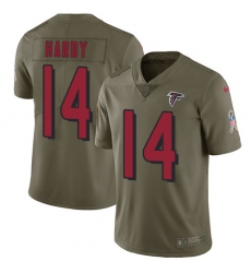 Men's Nike Atlanta Falcons #14 Justin Hardy Limited Olive 2017 Salute to Service NFL Jersey