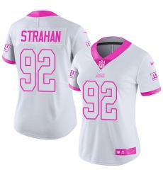 Women's Nike New York Giants #92 Michael Strahan Limited White/Pink Rush Fashion NFL Jersey