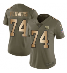 Women's Nike New York Giants #74 Ereck Flowers Limited Olive/Gold 2017 Salute to Service NFL Jersey