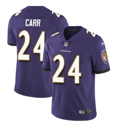 Youth Nike Baltimore Ravens #24 Brandon Carr Purple Team Color Vapor Untouchable Limited Player NFL Jersey