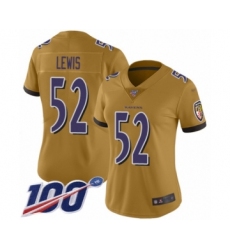 Women's Baltimore Ravens #52 Ray Lewis Limited Gold Inverted Legend 100th Season Football Jersey