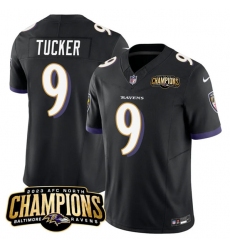 Men's Baltimore Ravens #9 Justin Tucker Black 2023 F.U.S.E. AFC North Champions Vapor Limited Football Stitched Jersey