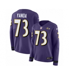 Women's Nike Baltimore Ravens #73 Marshal Yanda Limited Purple Therma Long Sleeve NFL Jersey