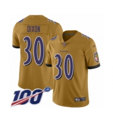 Youth Baltimore Ravens #30 Kenneth Dixon Limited Gold Inverted Legend 100th Season Football Jersey