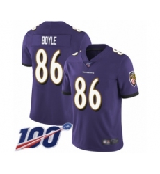 Men's Baltimore Ravens #86 Nick Boyle Purple Team Color Vapor Untouchable Limited Player 100th Season Football Jersey