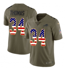 Men's Nike Buffalo Bills #34 Thurman Thomas Limited Olive/USA Flag 2017 Salute to Service NFL Jersey