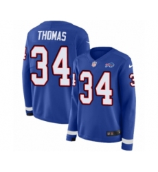 Women's Nike Buffalo Bills #34 Thurman Thomas Limited Royal Blue Therma Long Sleeve NFL Jersey