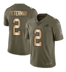 Youth Nike Buffalo Bills #2 Nathan Peterman Limited Olive/Gold 2017 Salute to Service NFL Jersey