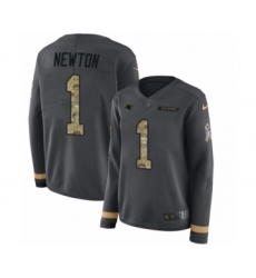 Women's Nike Carolina Panthers #1 Cam Newton Limited Black Salute to Service Therma Long Sleeve NFL Jersey