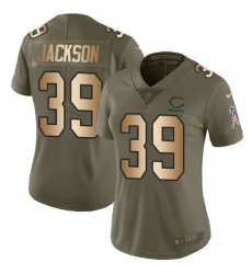 Women's Nike Chicago Bears #39 Eddie Jackson Limited Olive/Gold Salute to Service NFL Jersey