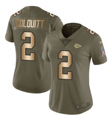 Women's Nike Kansas City Chiefs #2 Dustin Colquitt Limited Olive/Gold 2017 Salute to Service NFL Jersey