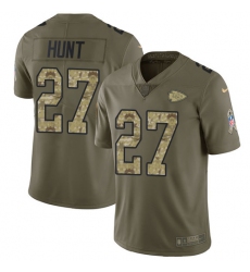 Men's Nike Kansas City Chiefs #27 Kareem Hunt Limited Olive/Camo 2017 Salute to Service NFL Jersey