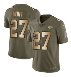 Men's Nike Kansas City Chiefs #27 Kareem Hunt Limited Olive/Gold 2017 Salute to Service NFL Jersey
