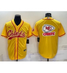 Men's Kansas City Chiefs Gold Team Big Logo With Patch Cool Base Stitched Baseball Jersey
